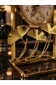 Dekoratif Masa Saati Metal  Yaldızlı Gold Paris Tasarımlı Ginkgo Yapraklı Şık Ev ve Ofis Dekorasyonu