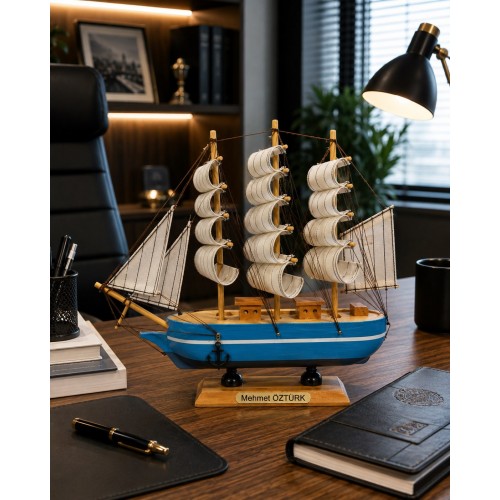 Kişiye Özel Ahşap El Yapımı Yelkenli Gemi Büyük Boy 30 x 30 CM – Premium Hediyelik 530C