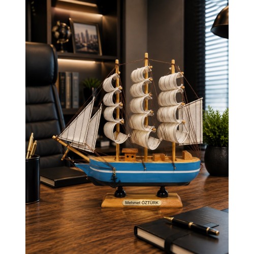 Kişiye Özel Ahşap El Yapımı Yelkenli Gemi Büyük Boy 30 x 30 CM – Premium Hediyelik 530C