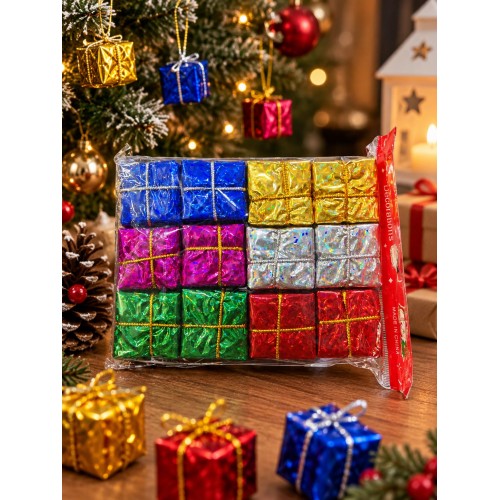 12'li  Adet 3 cm Yılbaşı Ağacı Süsü Mini Hediye Paketi Süsleri Renkli Noel Ağacı Dekoru