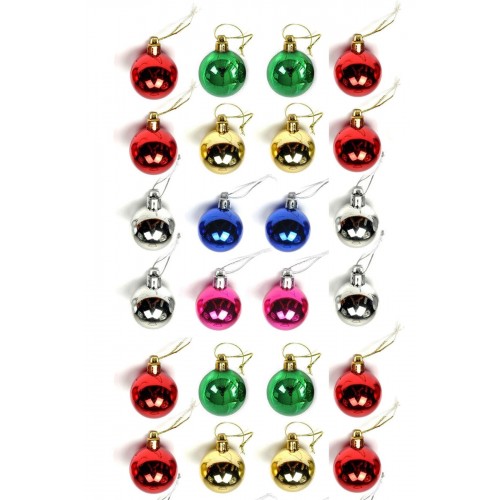 Mini Yılbaşı Ağacı Süsleme Topu 3 cm 24'lü Set Renkli Noel Ağacı Çam Süsü