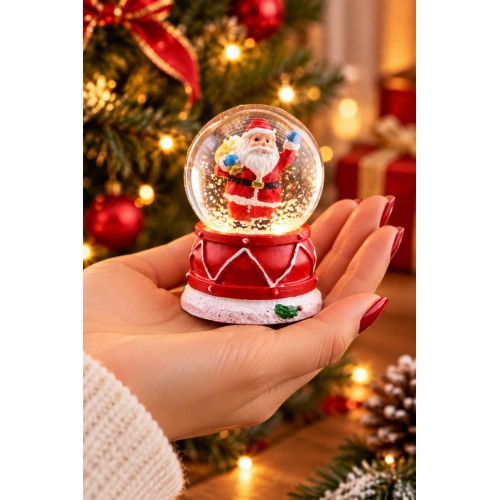LED Işıklı Noel Baba Kar Küresi 7 cm Mini Yılbaşı Dekoratif Biblo 2027 Yeni Yıl Hediyesi