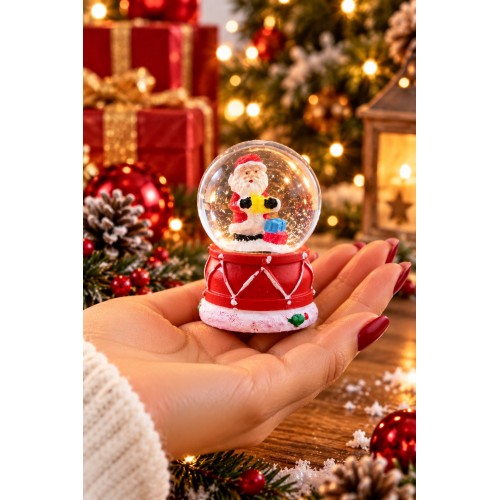 LED Işıklı Noel Baba Kar Küresi 7 cm Mini Yılbaşı Dekoratif Biblo 2027 Yeni Yıl Hediyesi