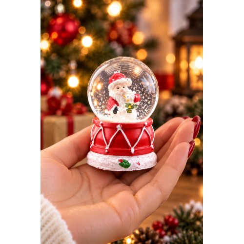 LED Işıklı Noel Baba Kar Küresi 7 cm Mini Yılbaşı Dekoratif Biblo 2027 Yeni Yıl Hediyesi