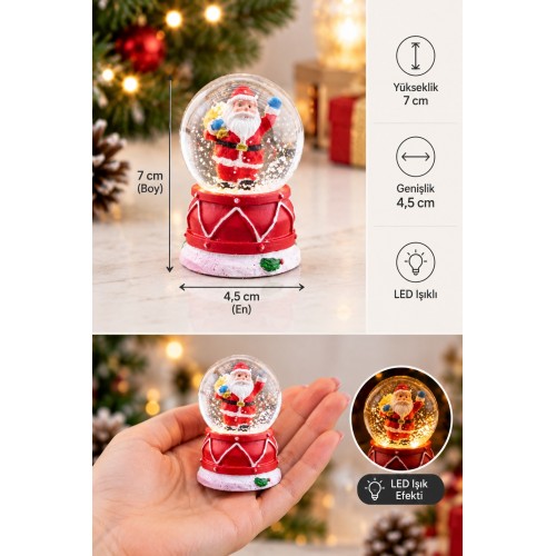 LED Işıklı Noel Baba Kar Küresi 7 cm Mini Yılbaşı Dekoratif Biblo 2027 Yeni Yıl Hediyesi