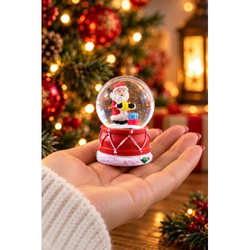 LED Işıklı Noel Baba Kar Küresi 7 cm Mini Yılbaşı Dekoratif Biblo 2027 Yeni Yıl Hediyesi