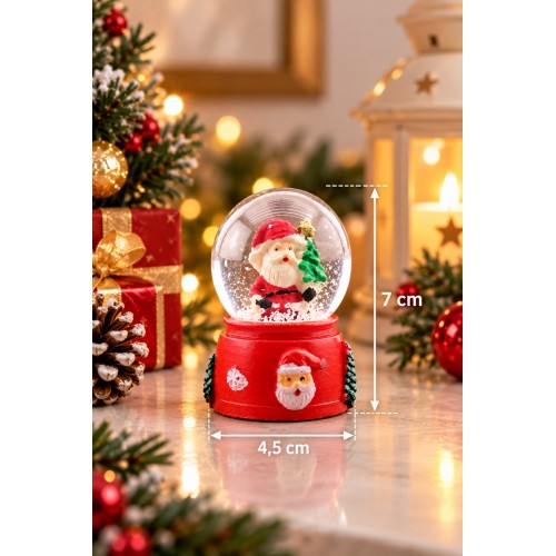 LED Işıklı Mini Noel Baba Kar Küresi 7 cm 2027 Yeni Yıl Temalı Dekoratif Biblo Yılbaşı Hediyesi