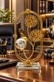 Gold Çiçek Figürlü Kristal Küreli Metal Cam Dekoratif Obje Şık Masa ve Konsol Süsü 21 X 10 cm