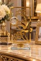 Gold Sinek Kuşu Figürlü Kristal Küreli Metal Cam Dekoratif Obje 21 x 10 cm Şık Masa ve Konsol Süsü