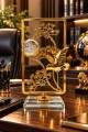 Gold Sinek Kuşu Figürlü Kristal Küreli Metal Cam Dekoratif Obje 21 x 10 cm Şık Masa ve Konsol Süsü
