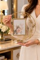 Gold Yaprak Desenli Dekoratif Fotoğraf Çerçevesi 27x26 cm Şık Metal Resimlik