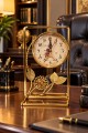 Dekoratif Metal Masa Saati Gold Paris Temalı Çiçekli Şık Tasarım 24x14 cm