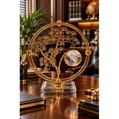 Gold Metal Dekorasyon Ürünü 18x18 cm Cam Küreli Zarif Salon Aksesuarı