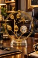 Gold Metal Dekoratif Obje 18x18 cm Cam Küreli Çiçek Figürlü Şık Masa ve Salon Süsü