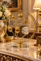 Gold Metal Dekoratif Obje 18x18 cm Cam Küreli Çiçek Figürlü Şık Masa ve Salon Süsü