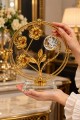 Gold Metal Dekoratif Obje 18x18 cm Cam Küreli Çiçek ve Kelebek Figürlü Masa Süsü