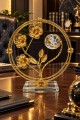 Gold Metal Dekoratif Obje 18x18 cm Cam Küreli Çiçek ve Kelebek Figürlü Masa Süsü