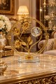 Gold Metal Dekoratif Obje 18x18 cm Cam Küreli Çiçek ve Kelebek Figürlü Masa Süsü