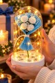 Işıklı Mika Fanus İçinde Mini Beyaz Gül Buketi Romantik Sevgiliye Hediye Dekoratif Aranjman 14 cm