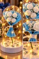 Işıklı Mika Fanus İçinde Mini Beyaz Gül Buketi Romantik Sevgiliye Hediye Dekoratif Aranjman 14 cm