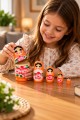 5’li Matruşka Bebek Seti El Boyaması Çiçek Desenli Dekoratif Ahşap Rus Bebekleri 12 cm Turuncu
