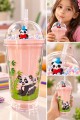 Panda Pipetli Suluk 22 cm – Renkli Boncuklu Kubbe Kapaklı Matara – Okul ve Piknik İçin Pembe 2770