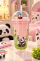 Panda Pipetli Suluk 22 cm – Renkli Boncuklu Kubbe Kapaklı Matara – Okul ve Piknik İçin Pembe 2770