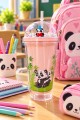 Panda Pipetli Suluk 22 cm – Renkli Boncuklu Kubbe Kapaklı Matara – Okul ve Piknik İçin Pembe 2770