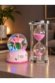 Flamingo Temalı RGB Işıklı Kar Küresi 9 cm & 5 Dakikalık Kum Saati 13 cm Dekoratif Hediye Seti