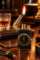 Tabanca Figürlü Saatli Çakmak Çift Alevli Jet Alev ve Normal Alev Özellikli Siyah Gold Tasarım