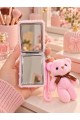 Peluş Fiyonk Detaylı Cep Aynası Anahtarlık Ve Peluş Ayıcık Set – Kawaii Çanta Charmı Makyaj Aynası-P