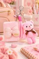 Peluş Fiyonk Detaylı Cep Aynası Anahtarlık Ve Peluş Ayıcık Set – Kawaii Çanta Charmı Makyaj Aynası-P
