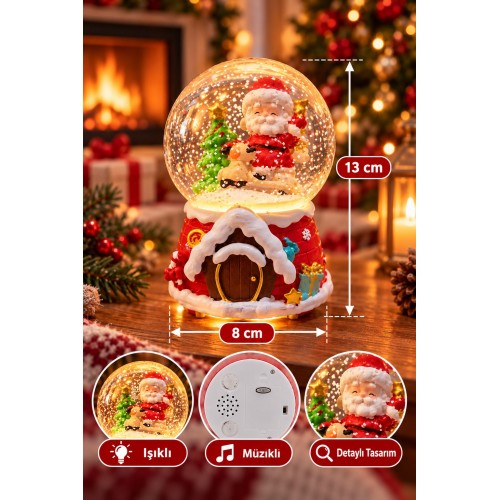 Işıklı Müzikli Noel Baba Kar Küresi 13 cm Yılbaşı 2027 Yeni Yıl Hediyesi Dekoratif Biblo