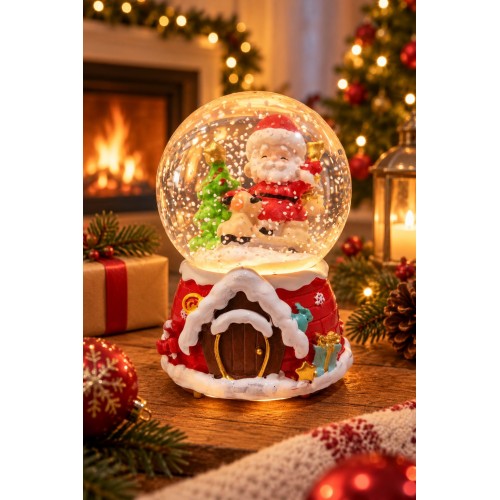 Işıklı Müzikli Noel Baba Kar Küresi 13 cm Yılbaşı 2027 Yeni Yıl Hediyesi Dekoratif Biblo