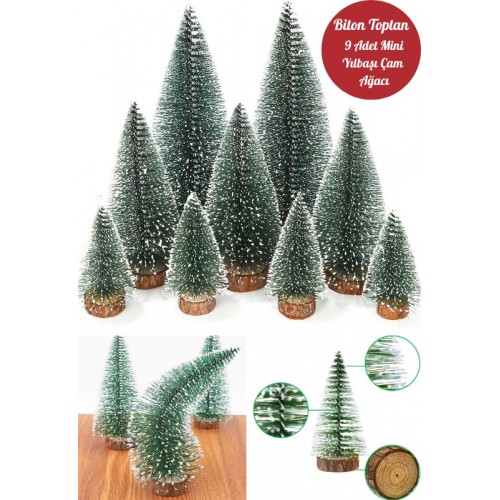 9 Adet Nevada Mini Çam Ağacı Uçlarına Kar Yağmış Karlı Yılbaşı Hediyesi  15-12-8  cm