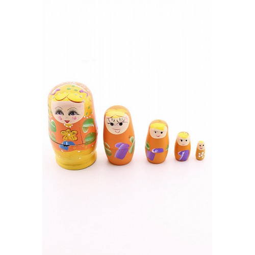 Ahşap Tombul İç İçe Matruşka Bebek Turuncu Set 5li Büyük Boy  