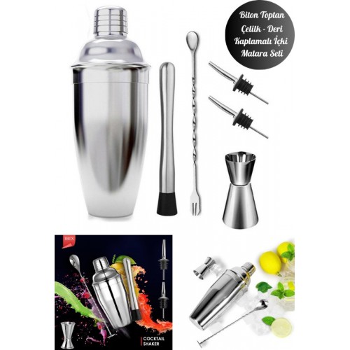 Kokteyl Hazırlama Shaker Seti 6 Parça Çelik Shaker Barmen Seti