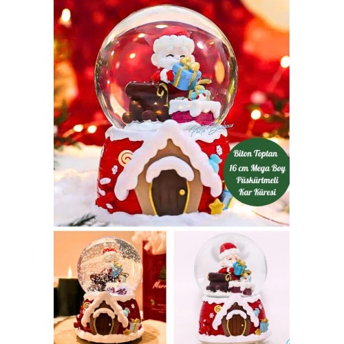 Mega Boy 2025 Yılbaşı Noel Baba Temalı Kar Püskürtmeli Işıklı Müzikli  Kar Küresi 16 cm- 18B