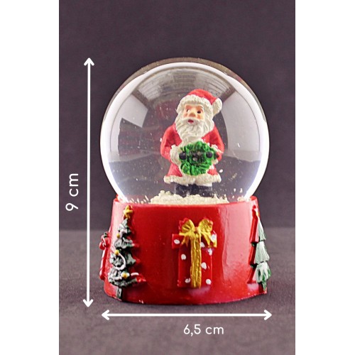 Noel Baba Merry Christmas Tasarımlı 9 cm Orta Boy Işıklı Kar Küresi 1B