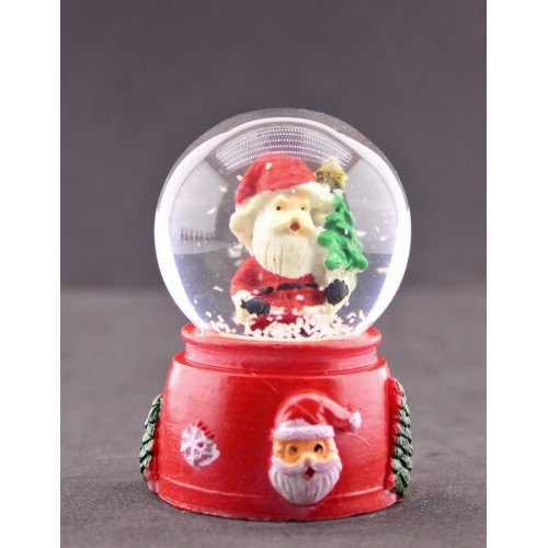 Noel Baba ve Çam Ağacı Temalı Mini Boy Işıklı  Yılbaşı Kar Küresi 6.5 cm E