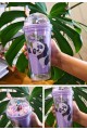 Sevimli Panda Temalı Çift Katman 450 ml Suluk Pipetli Mika Matara Mor 2770