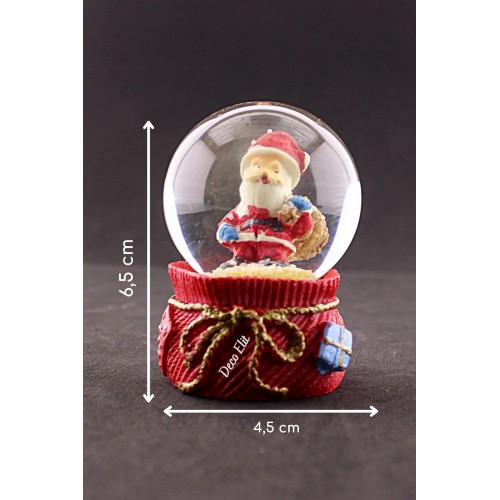 Yeni Yıl Hediye Torbalı Noel Baba Temalı Mini Boy Kar Küresi 6,5 cm