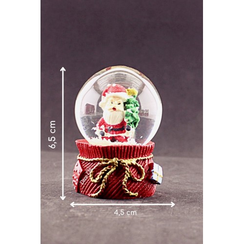 Yeni Yıl Noel Baba ve Çam Ağacı Temalı Mini Boy Kar Küresi 6,5 cm