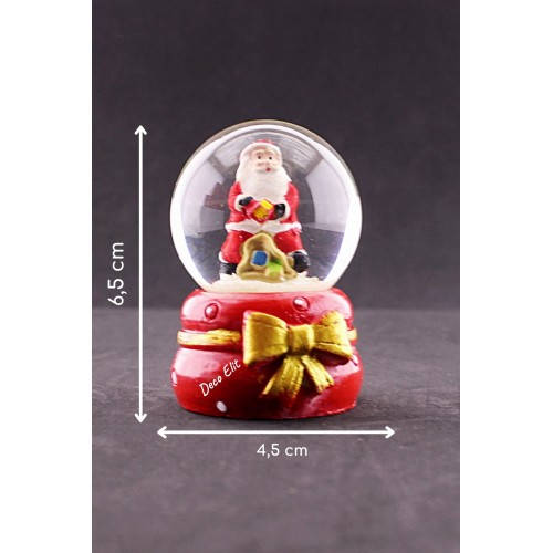 Yeni Yıl ı Noel Baba Temalı Kurdele Detaylı Mini Boy Işıklı Kar Küresi 6,5 cm A