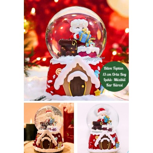Yılbaşı 2025 Noel Baba Hediyeleri 13 cm Orta Boy Işıklı Müzikli Kar Küresi 59B